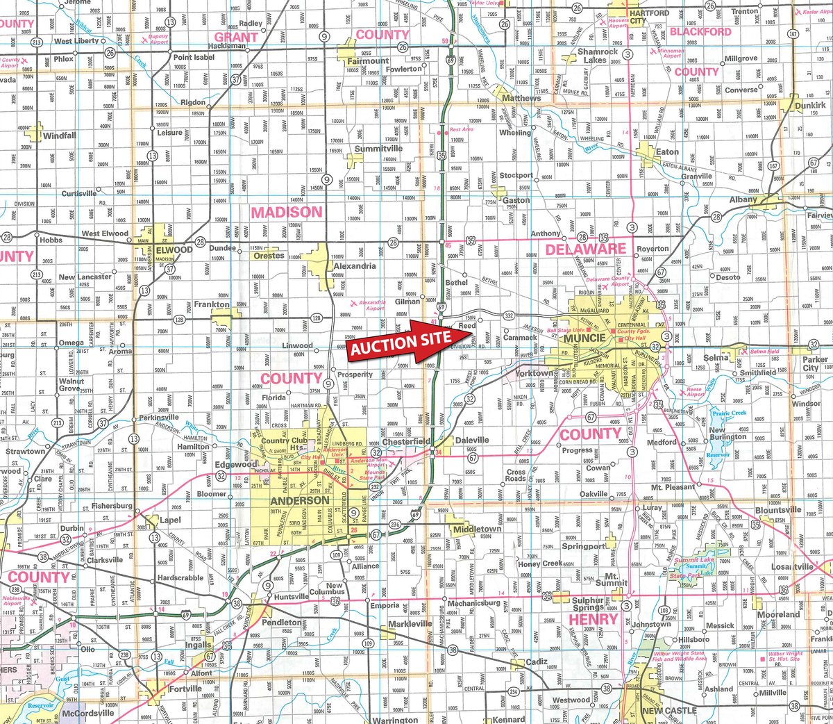 Area map - FARM EQUIPMENT AUCTION IN DELAWARE COUNTY, INDIANA